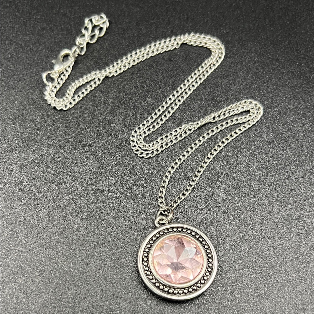 Vintage Faceted Pink Crystal 18” Pendant Necklace